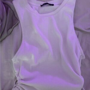 Zara White Ruched Muscle Tee